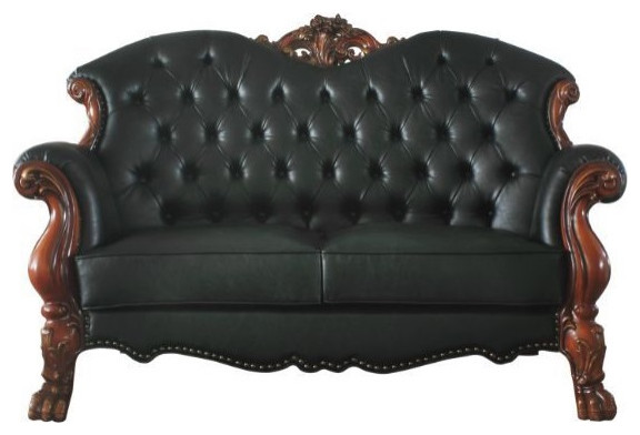 Acme Dresden Loveseat With 3 Pillows Cherry Oak and PU   Victorian   Loveseats   by AMOC  Houzz