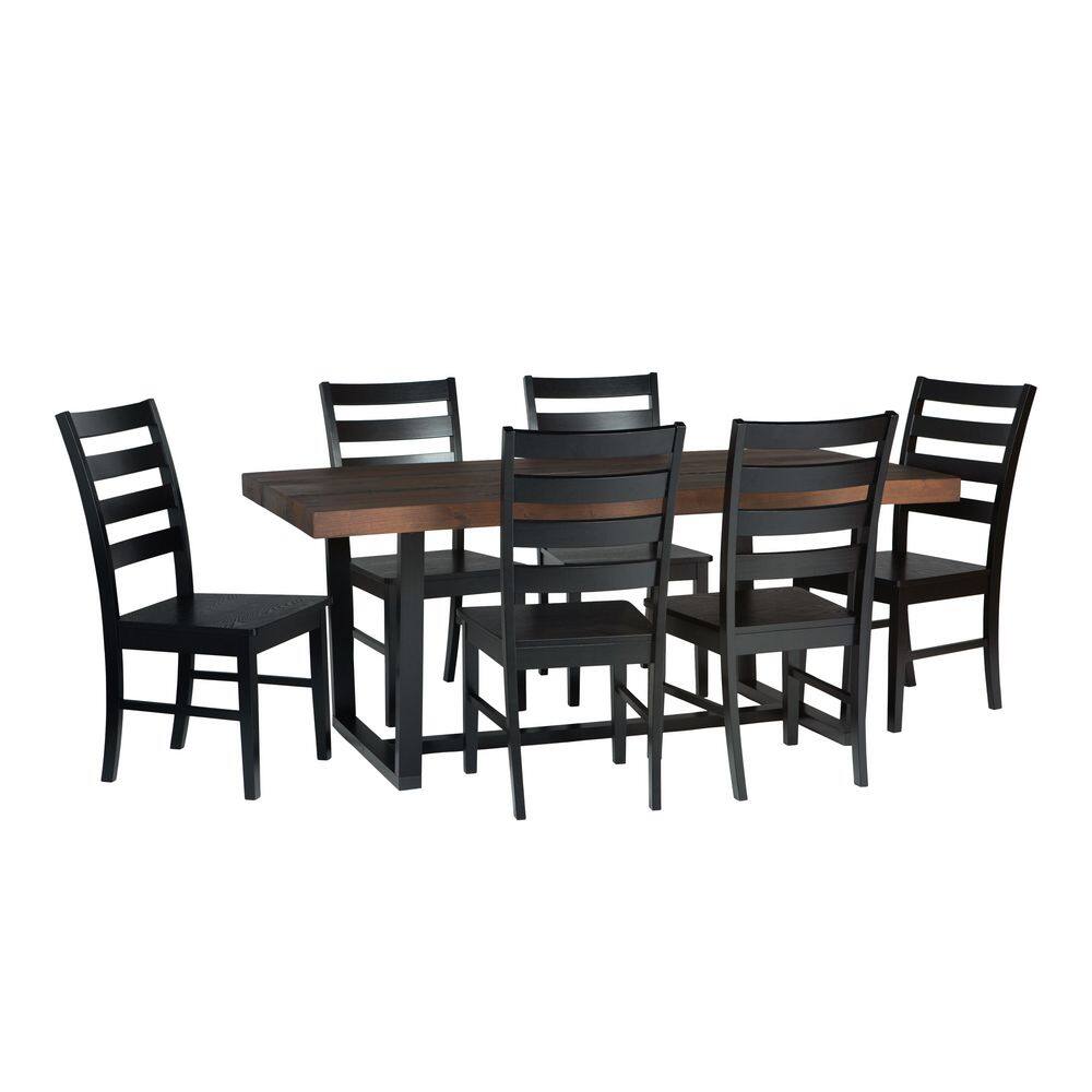 Welwick Designs 7-Piece MahoganyBlack Farmhouse Dining Set Seats 6 HD9421