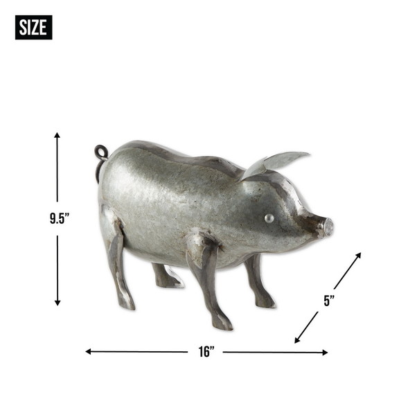 Accent Plus 4506341 Galvanized Pig Sculpture