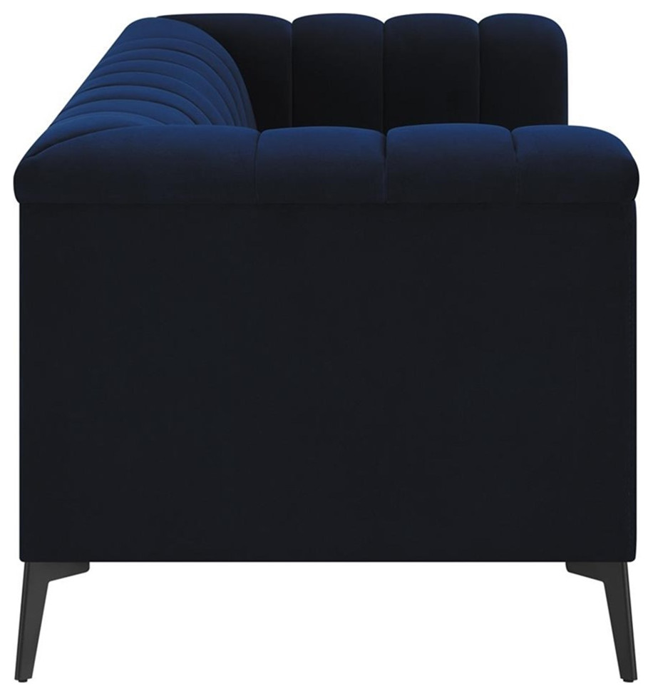 Coaster Chalet Modern Velvet Upholstered Tuxedo Arm Loveseat Blue   Midcentury   Loveseats   by Homesquare  Houzz