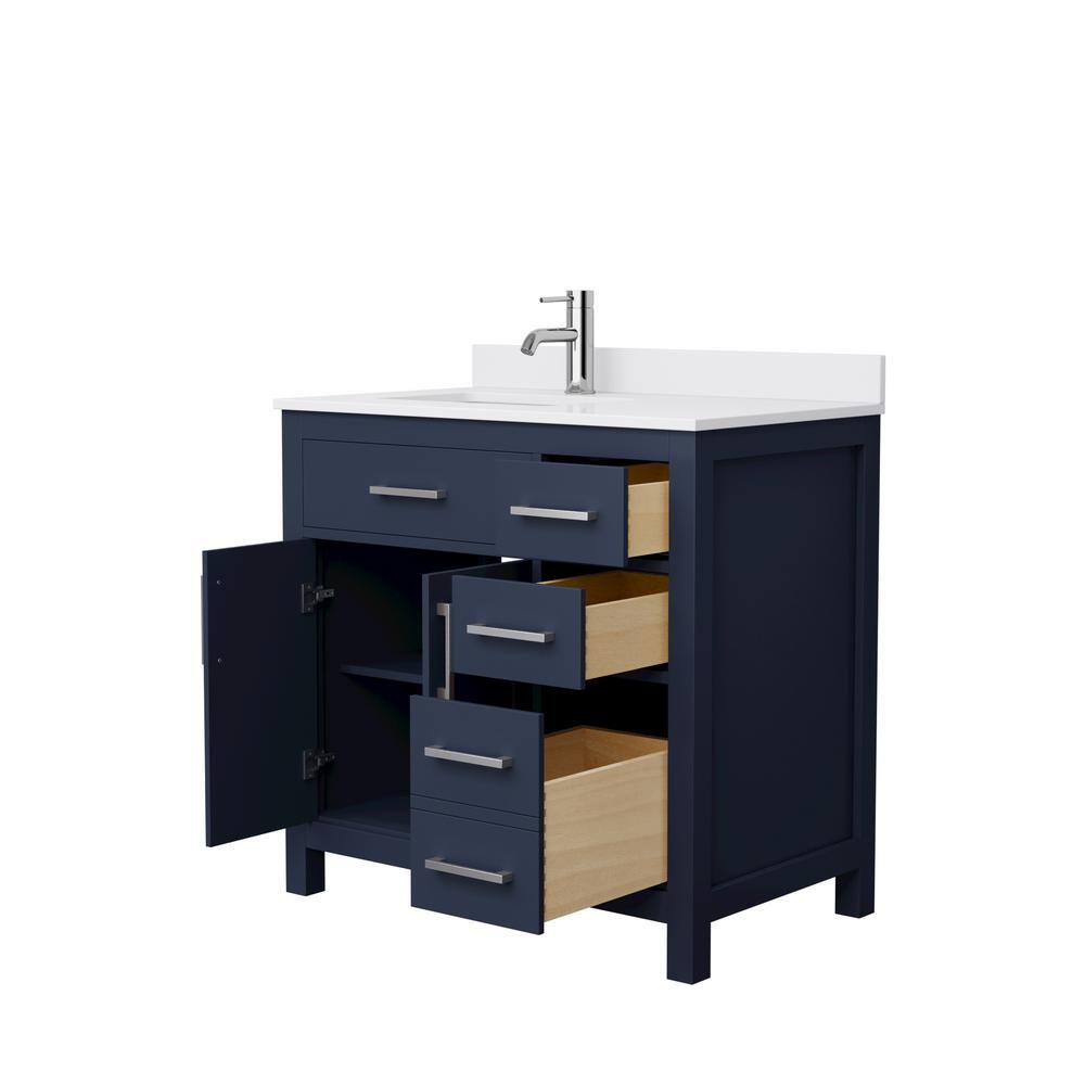 Wyndham Collection Beckett 36 in. W x 22 in. D x 35 in. H Single Sink Bathroom Vanity in Dark Blue with White Cultured Marble Top WCG242436SBNWCUNSMXX