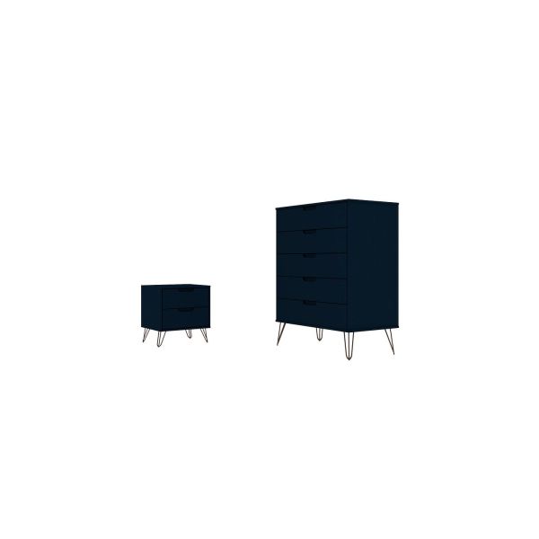 Rockefeller Tall 5- Dresser and 2-Drawer Nightstand in Tatiana Midnight Blue