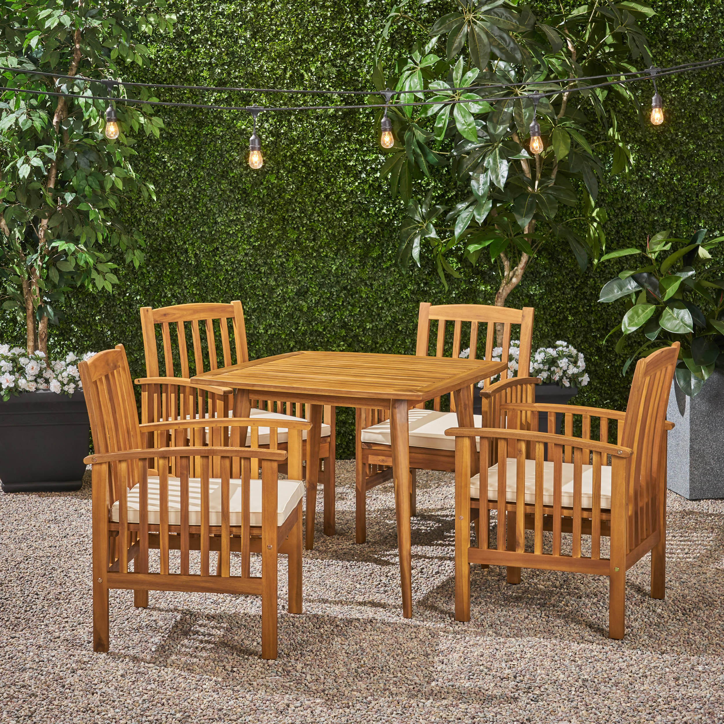 Phoenix Outdoor Acacia 4-Seater Dining Set with Cushions and 36