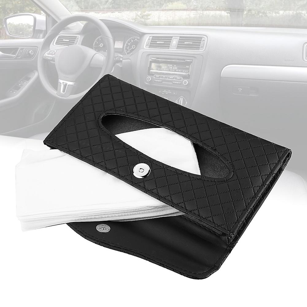 PU Leather Car Paper Box Sun Visor Tissue Towel Napkin Case Hang Storage Organizer Black