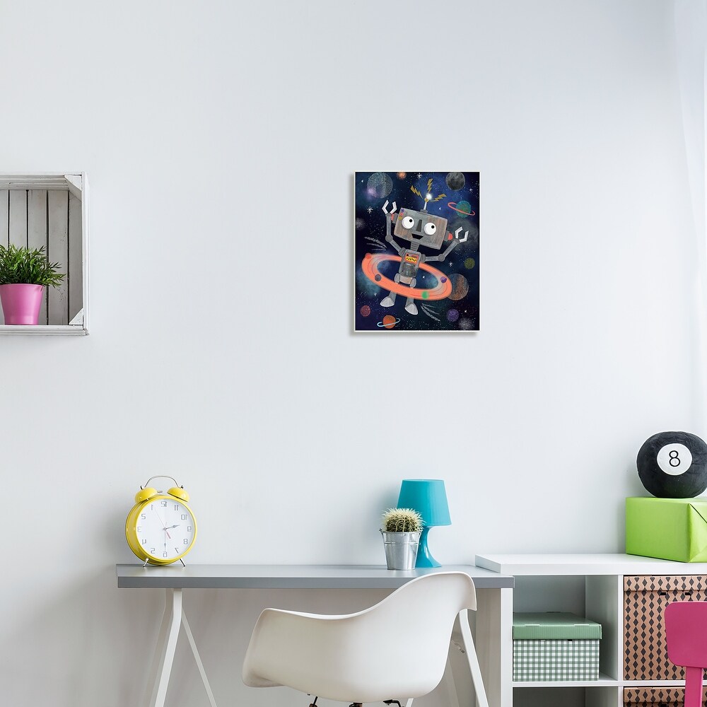 Stupell Quirky Robot Outer Space Universe Surrounding Planets Wood Wall Art  Design by Lisa Whitebutton   Multi Color