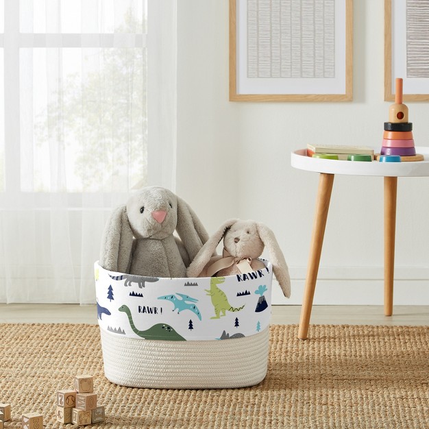 Sweet Jojo Designs Woven Cotton Rope Decorative Storage Basket Bin Mod Dinosaur Blue And Green