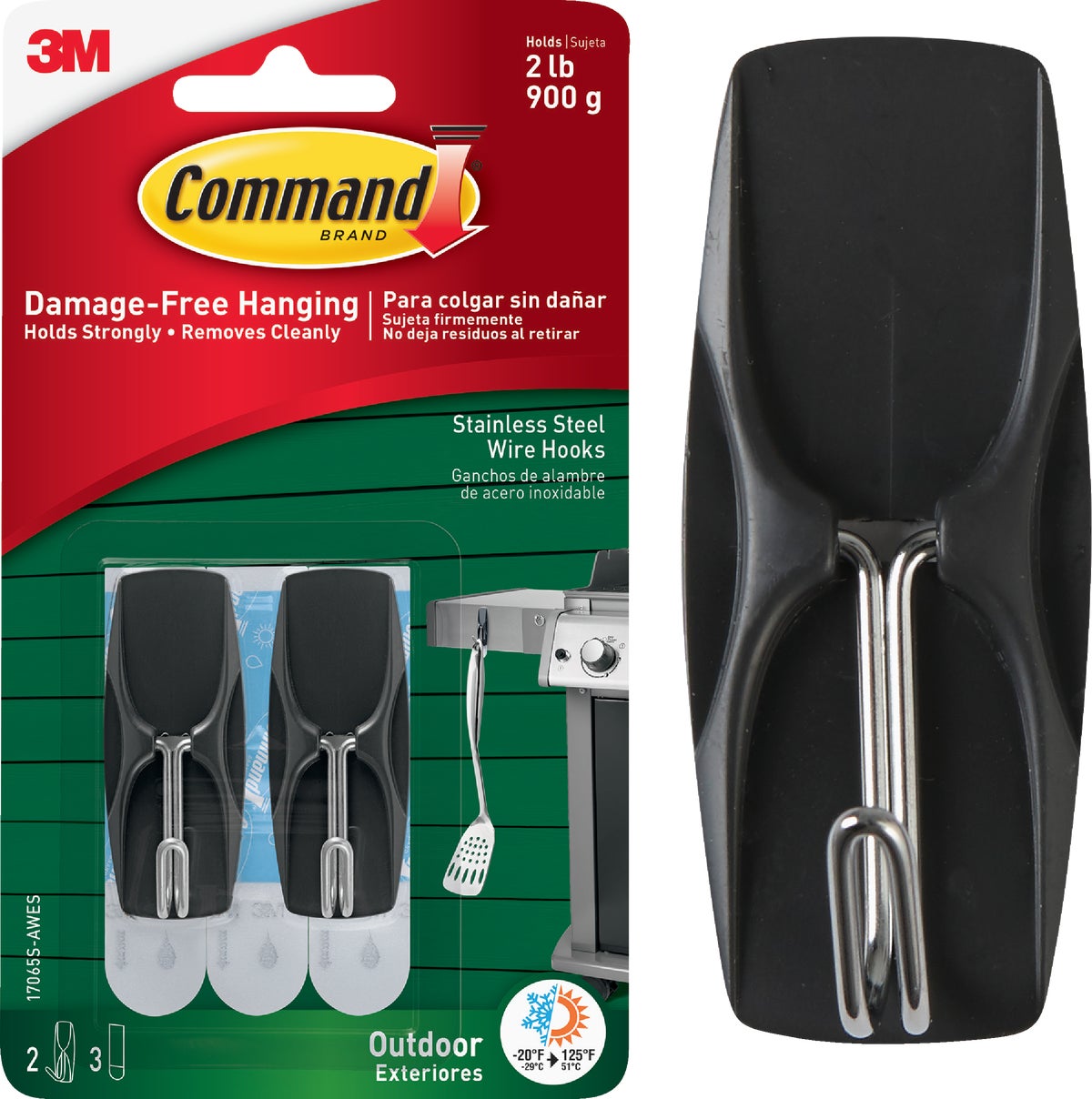 Command Outdoor Stainless Steel Wire Hook Black