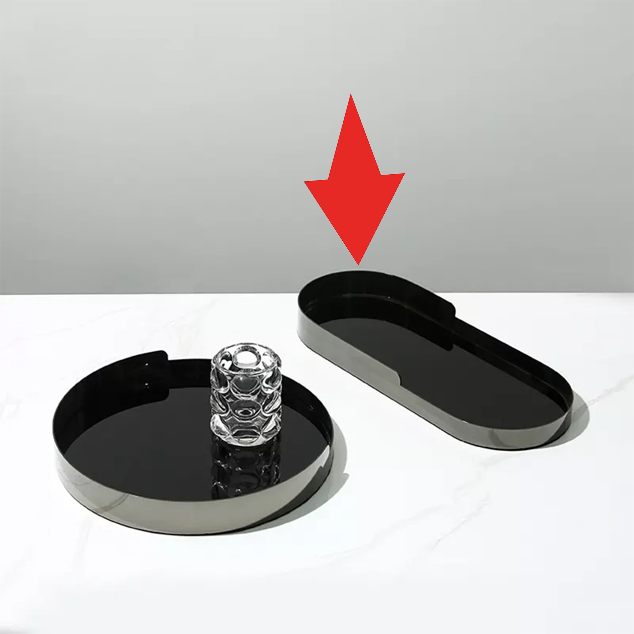 Black Glass Tray With Silver Metal Detail - Oval Fc-W22007