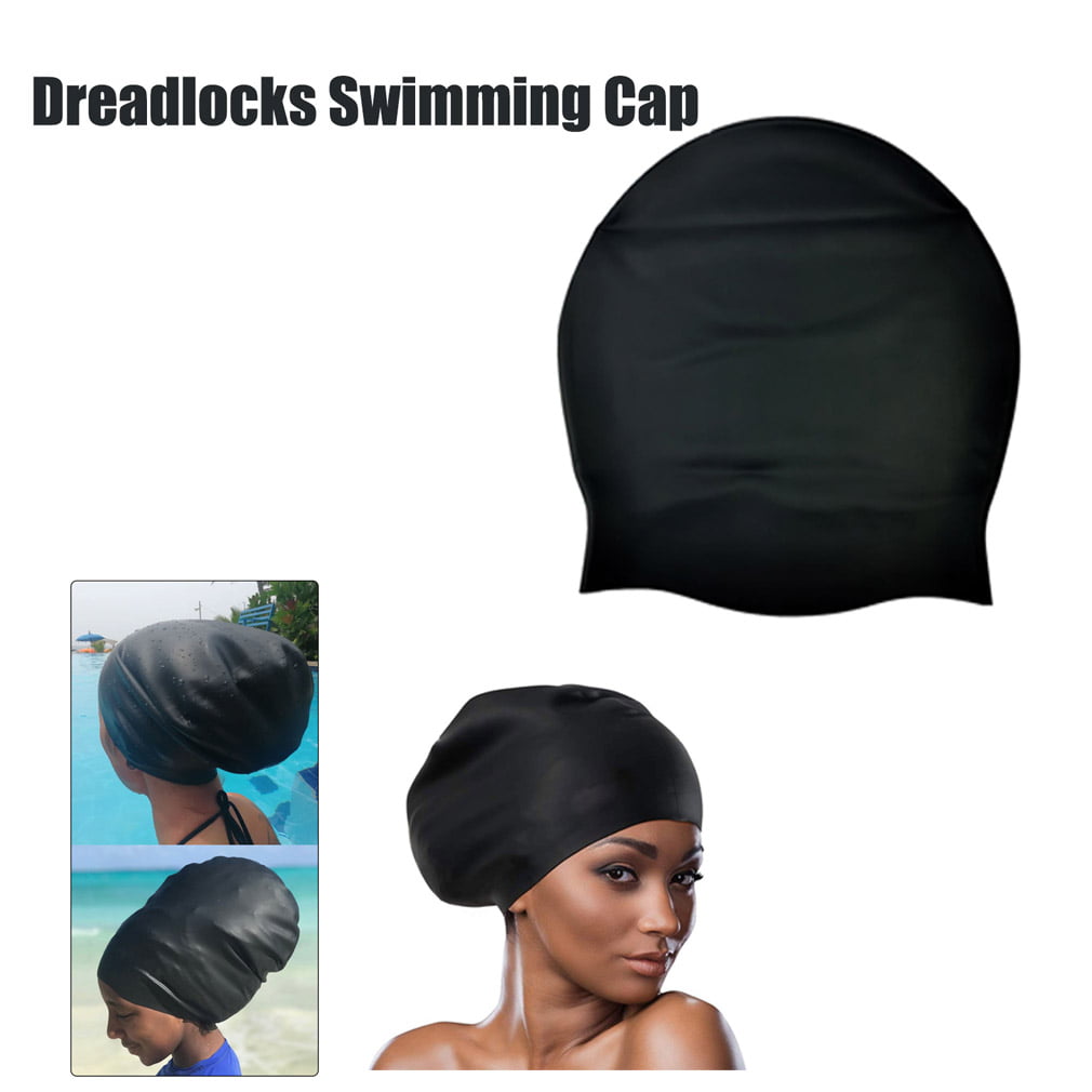 Long Hair Swim Cap Black Large Silicone Waterproof Swimming Cap for Dreadlock