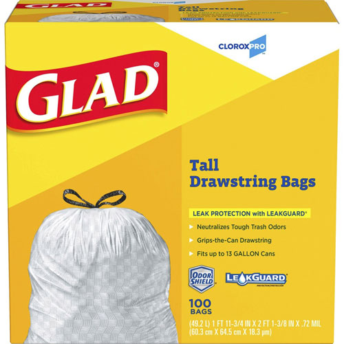 Clorox Glad ForceFlex Tall Kitchen Drawstring Trash Bags | 13 gal， 24