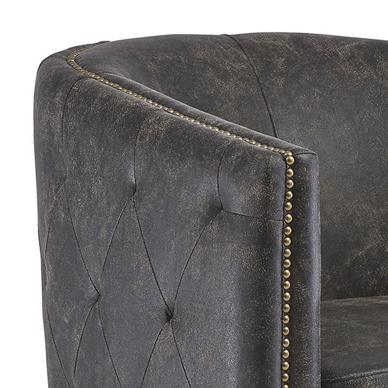 31 Inch Barrel Back Leatherette Swivel Accent Chair， Black