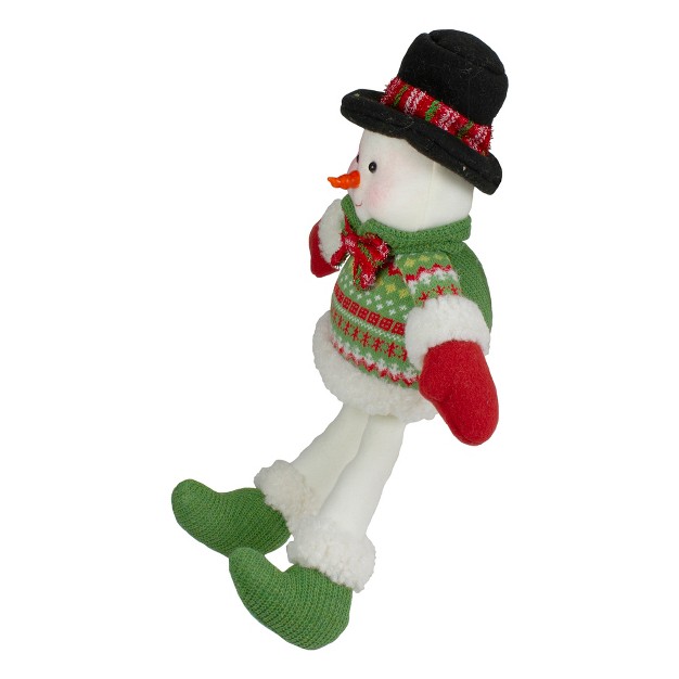 Red And Green Sitting Smiling Snowman Christmas Figure