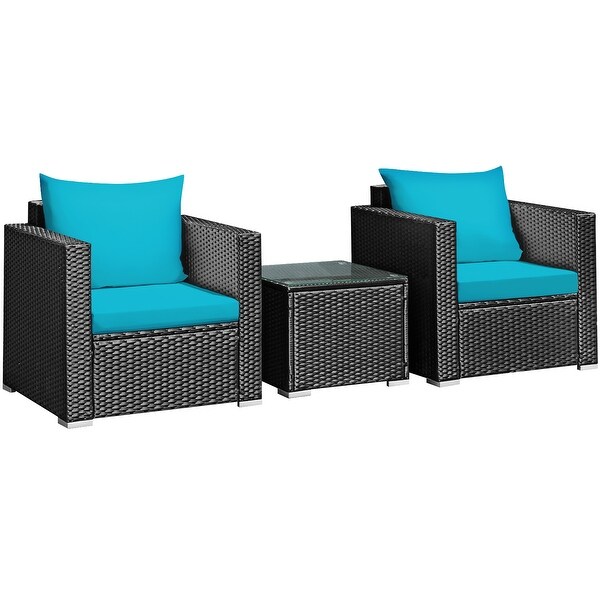 Costway 3PCS Patio Rattan Wicker Furniture Set Sofa Table W/Cushion