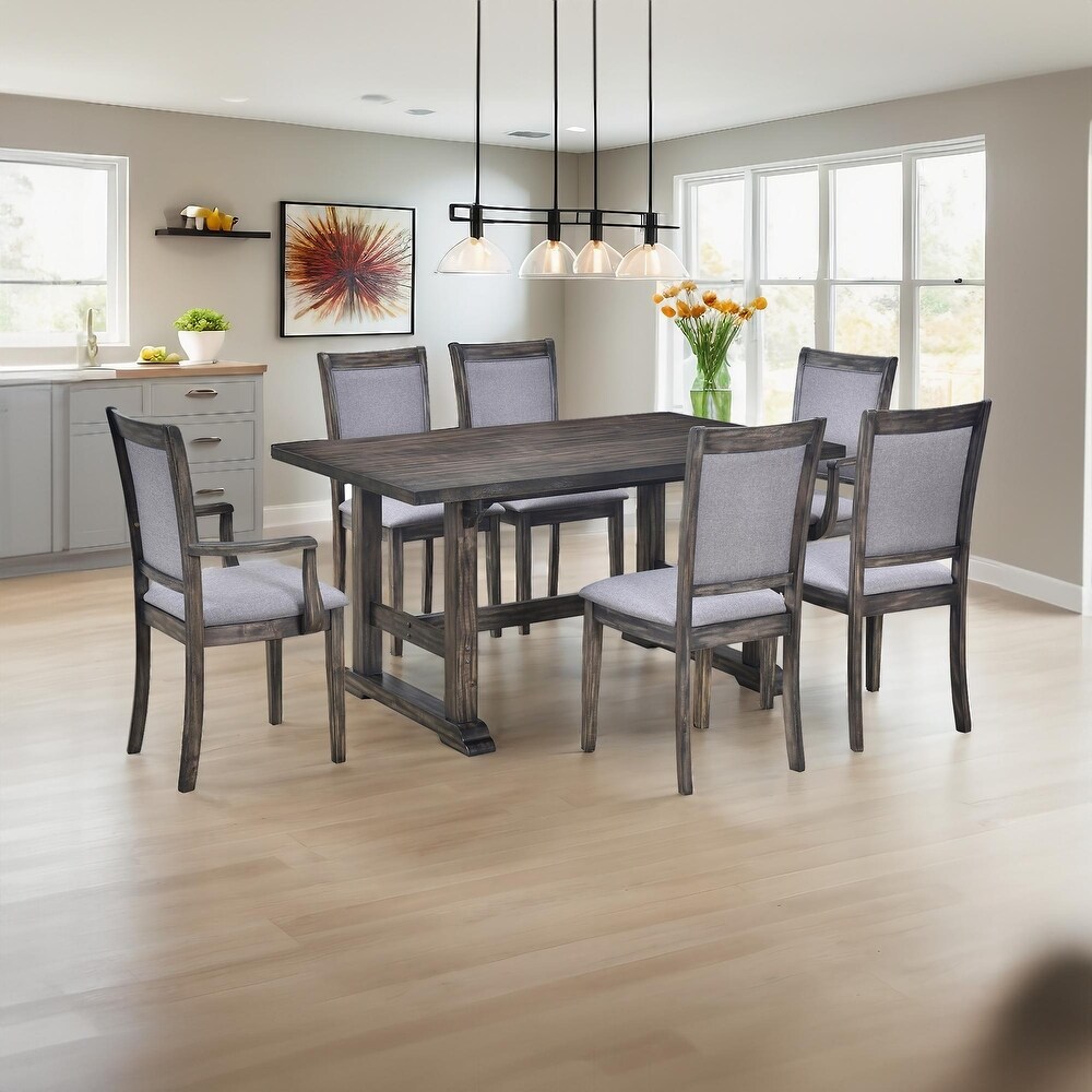 7 Piece Modern Wooden Dining Table Set with Upholstered Arm Dining Chairs and Rectangular Dining Table  for Dining Room