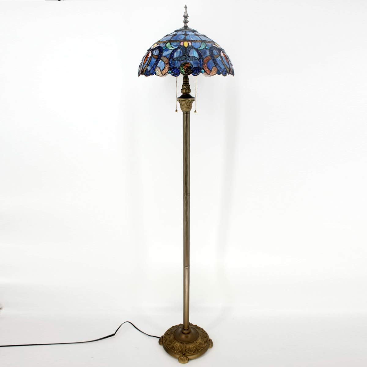 BBNBDMZ Tiffany Floor Lamp Blue Purple Cloudy Stained Glass Standing Reading Light 16X16X64 Inches Antique Pole Corner Lamp Decor Bedroom Living Room  Office S558 Series