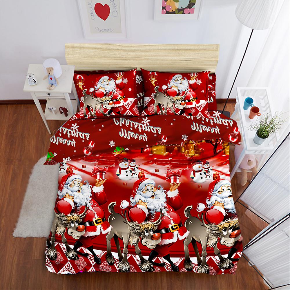 Christmas Santa Bedding Set Polyester 3d Printed Duvet Cover + 2pcs Pillowcases + Bed Sheet Set Christmas Bedroom Decorations--twin Size C Twin Size