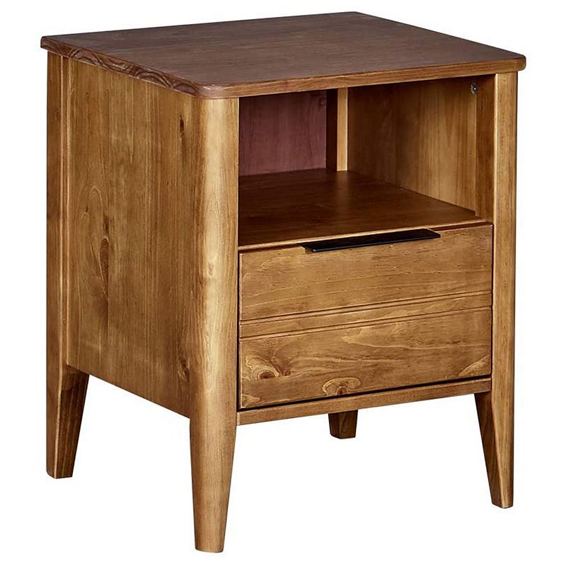 MUSEHOMEINC California Classic 1 Drawer Wooden Nightstand End Table， Honey Brown