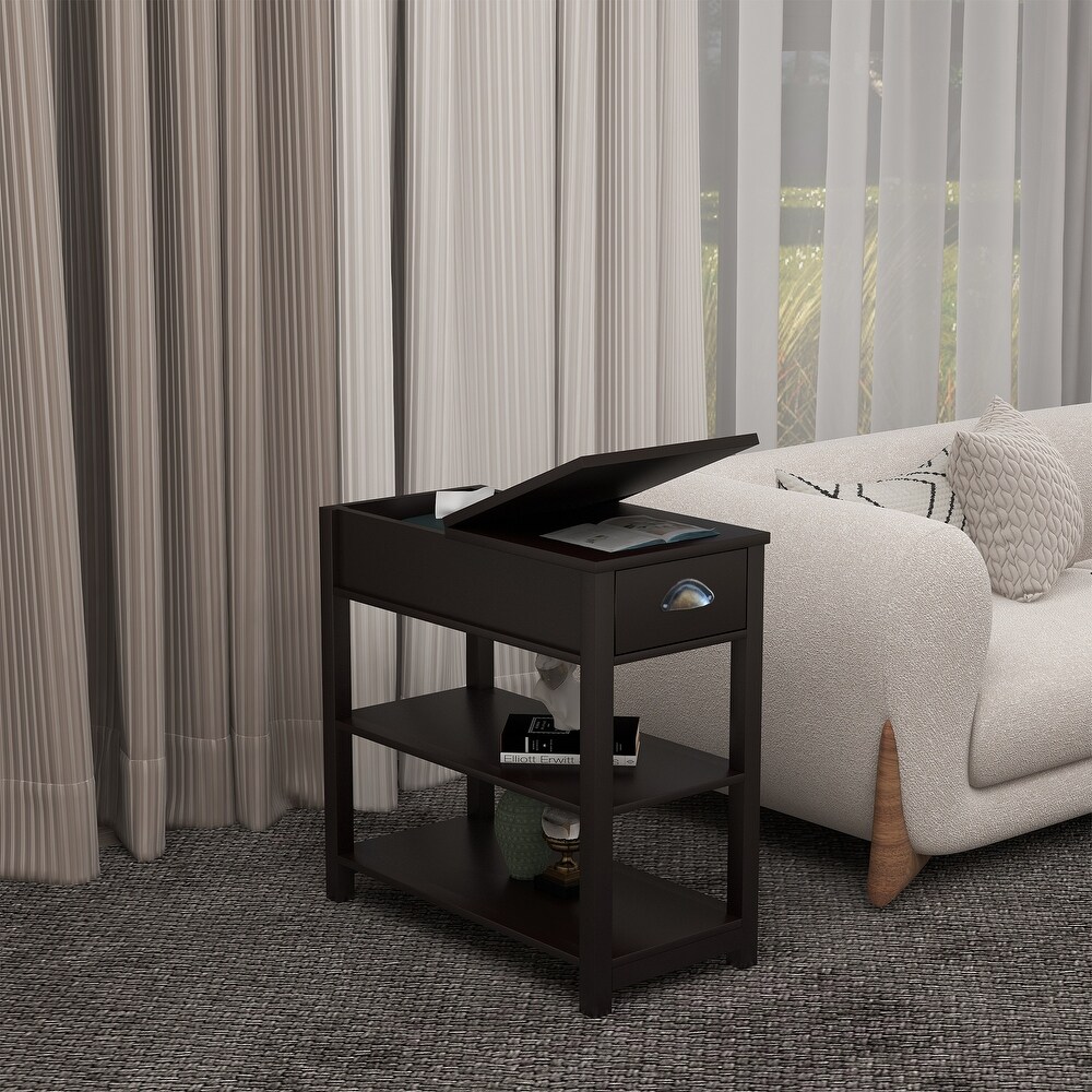 Narrow Side Table Bedside Cabinet w/ Flip Over Storage Cube