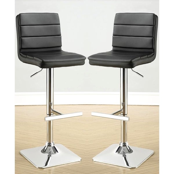 Horizontal Design Black Adjustable Swivel Stools with Square Chrome Pedestal Base (Set of 2)