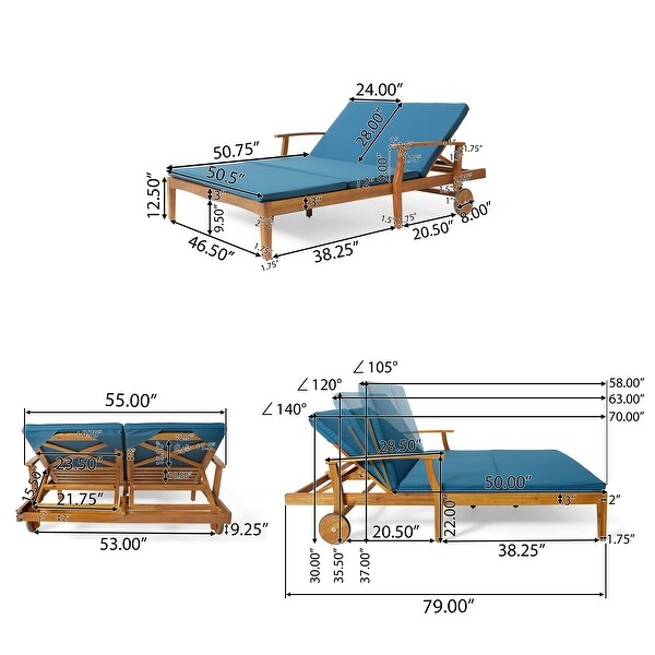 Perla Acacia Wood Double Chaise Lounge by Christopher Knight Home