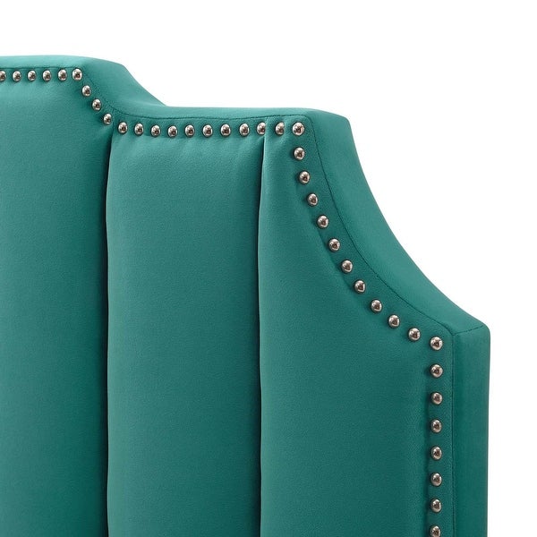 Littleton Channel Tufted Green Velvet Upholstered Twin Size Headboard with Nailhead Trim - - 34139045