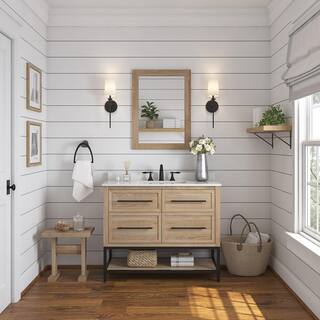 Home Decorators Collection Corley 42 in. W x 19 in. D x 34.50 in. H Bath Vanity in Weathered Tan with White Engineered Stone Top Corley 42NO