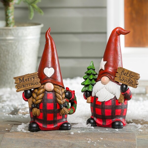 12H Male and Female Winter Gnome Garden Statuary，Set of 2