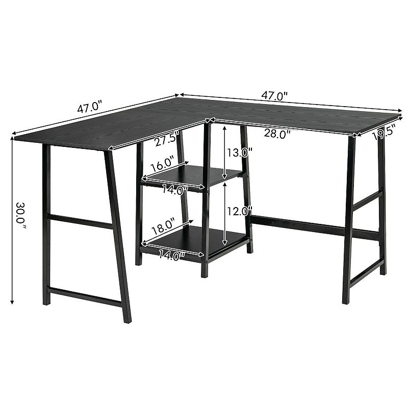 L Shaped Corner Computer Desk with Storage Shelves