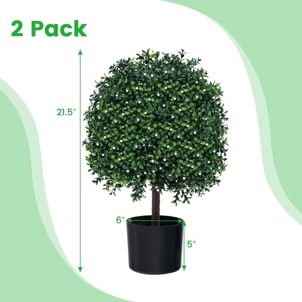 Gymax 2 PCS Artificial Boxwood Topiary Ball Tree w/UV Rated Leaves 343