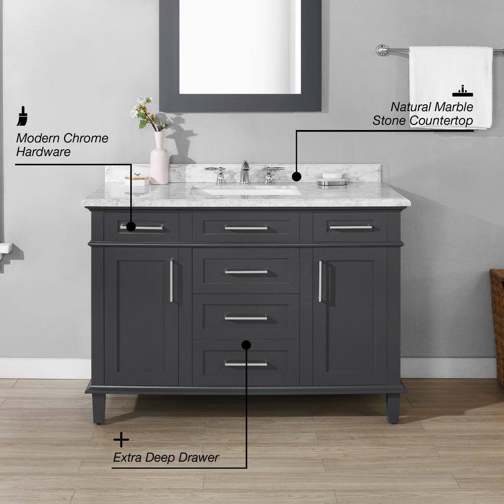 Home Decorators Collection Sonoma 48 in. W x 22.1 in. D x 34.3 in. H Freestanding Bath Vanity in Dark Charcoal with Carrara Marble Top Sonoma 48C