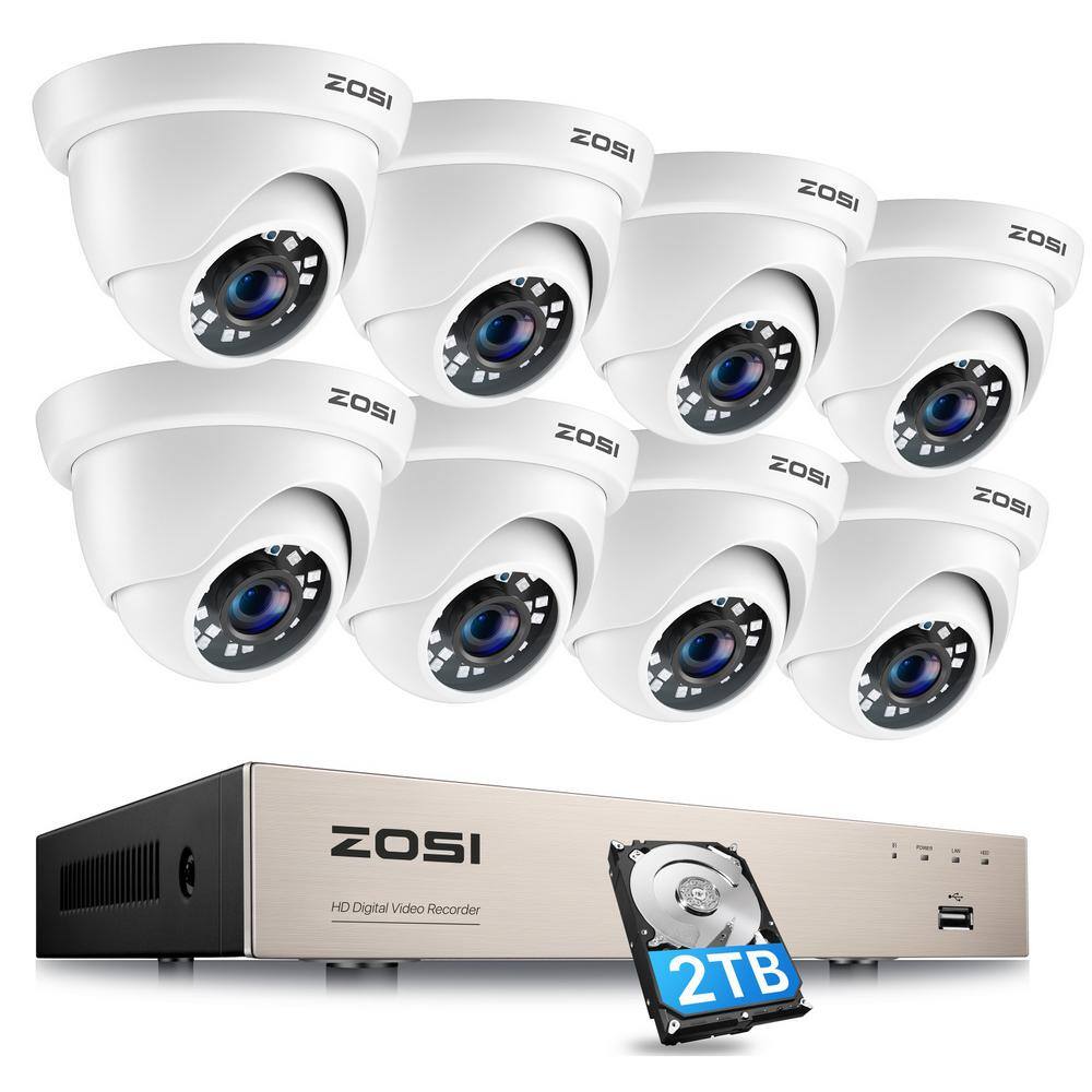 ZOSI 8-Channel 1080p 2TB Hard Drive DVR Security Camera System with 8 Wired Dome Cameras 8MN-418W8S-20