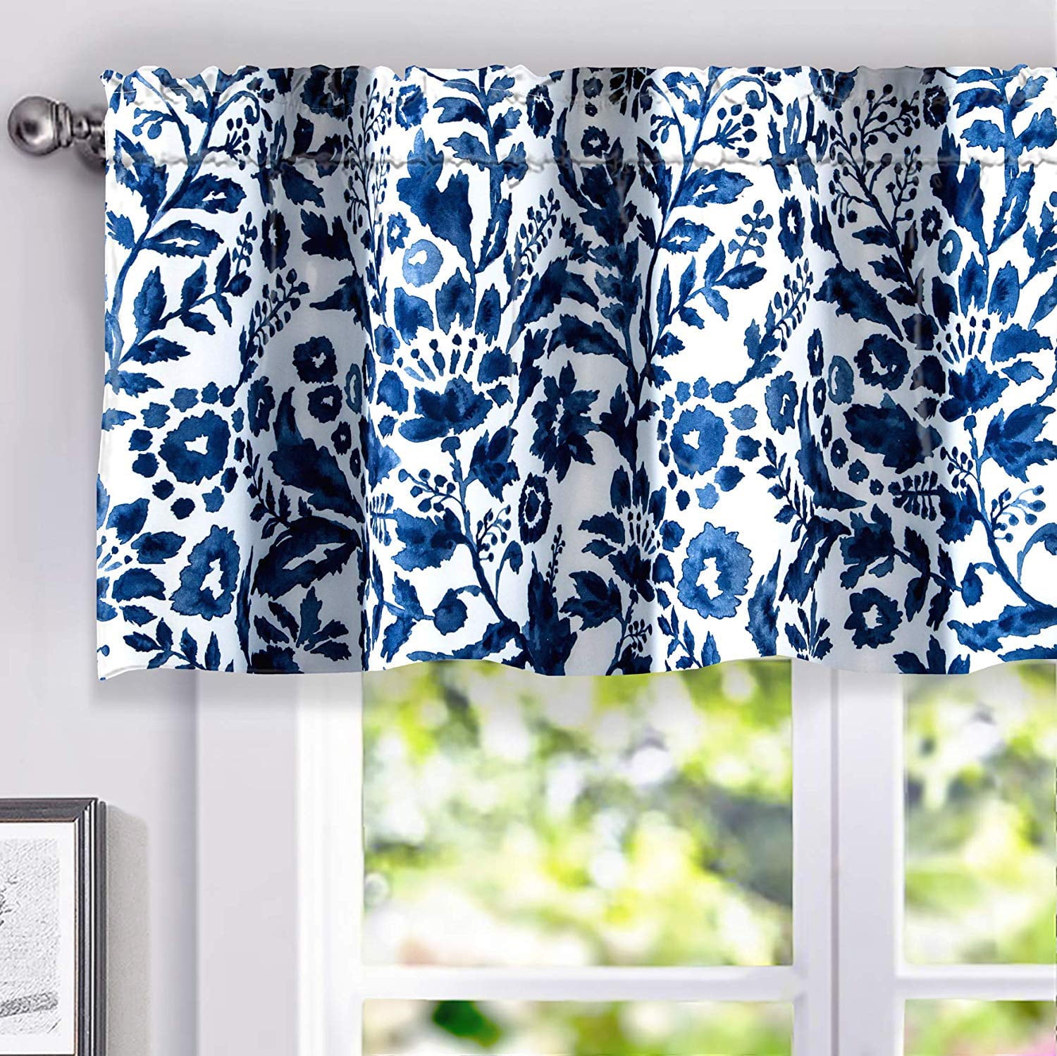 DriftAway Julia Sketch Lined Thermal Insulated Energy Saving Window Curtain Valance for Living Room Bedroom Kitchen， 2 Layer， Rod Pocket， 52x18+2“Header (vy)