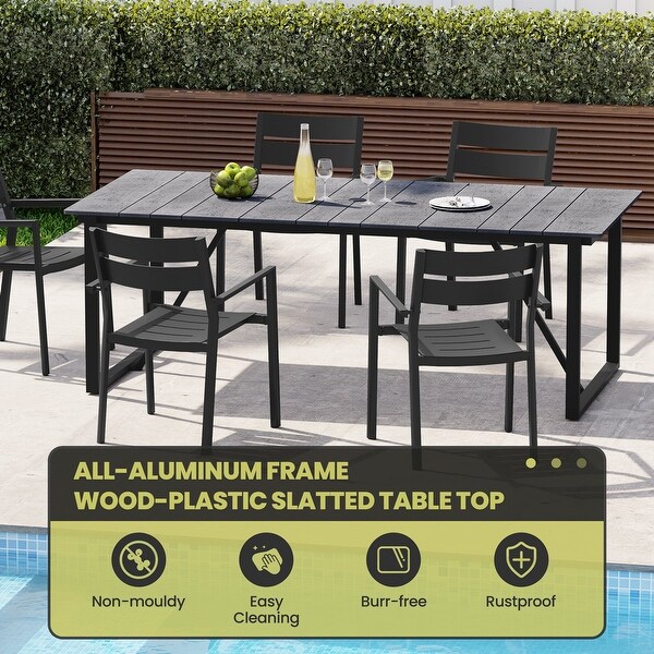 Outdoor Patio Dining Table Aluminum Slatted Top with Umbrella Hole，without Chairs