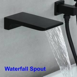 Miscool Park Single-Handle Wall Mount Roman Tub Faucet with Hand Shower in Matte Black (Valve Included) SHSMDH10C20LMB