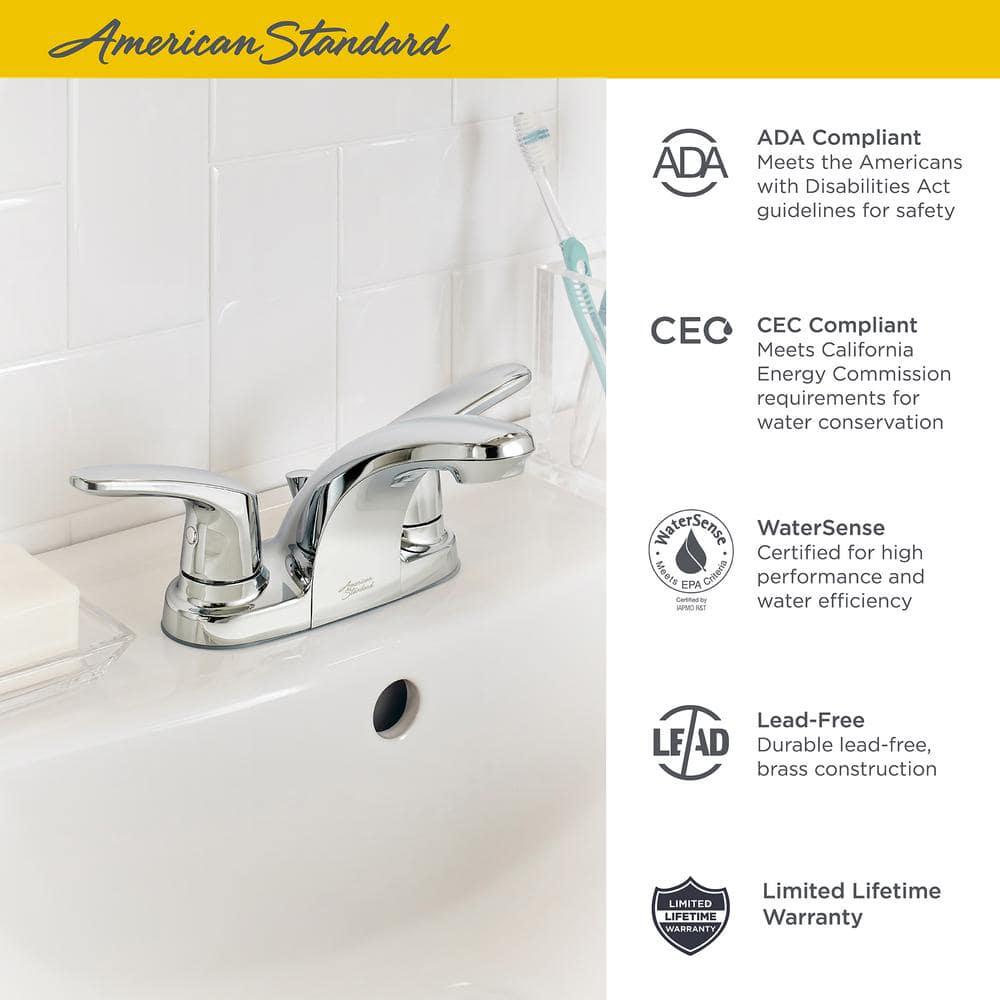 American Standard Colony Pro 4 in Centerset 2Handle LowArc Bathroom Faucet with Metal Drain in Brushed Nickel