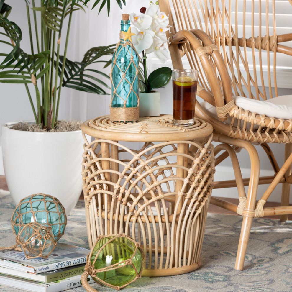 Latona Modern Bohemian Natural Brown Finished Rattan End Table   Tropical   Side Tables And End Tables   by Baxton Studio  Houzz