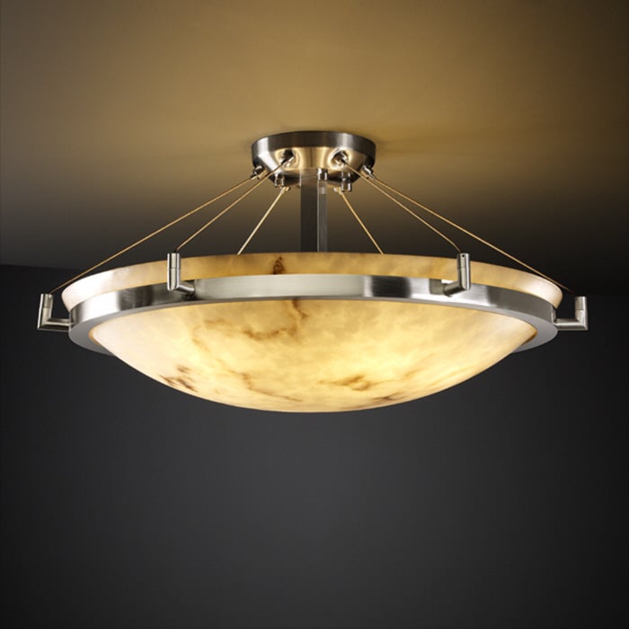 Justice Design LumenAria Ring 6-light Brushed Nickel Round Bowl Semi-flush， Faux Alabaster Shade