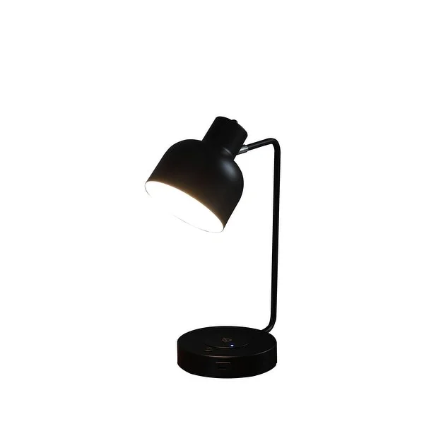 15 Inch Metal Table Lamp， Adjustable Shade， Wireless Charging， Black