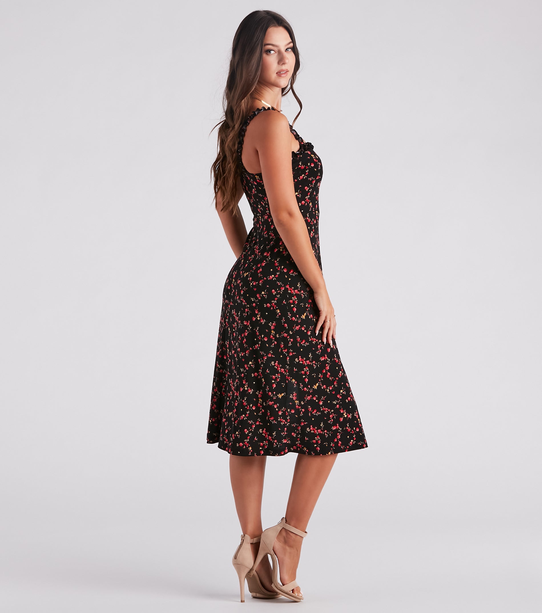 So In Love Floral A-Line Midi Dress