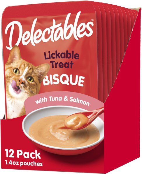 Hartz Delectables Bisque Tuna and Salmon Pack Lickable Cat Treats， 1.4-oz pouch， 12 count