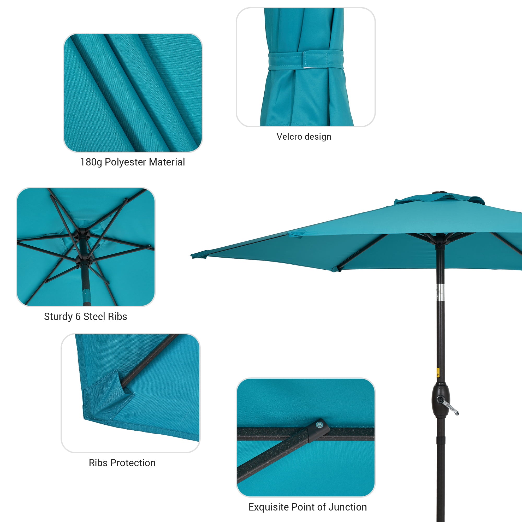 Sonerlic 7.5ft Round Patio Market Umbrella with Steel Frame, Outdoor Table Umbrella for Yard, Poolside and Deck, Turquoise