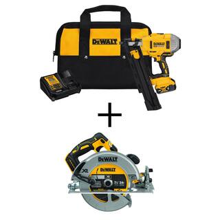 DW 20V MAX XR Lithium-Ion 21-Degree Cordless Framing Nailer Kit and Brushless 7-14 in. Circular Saw (Tools Only) DCN21PLM1W570B