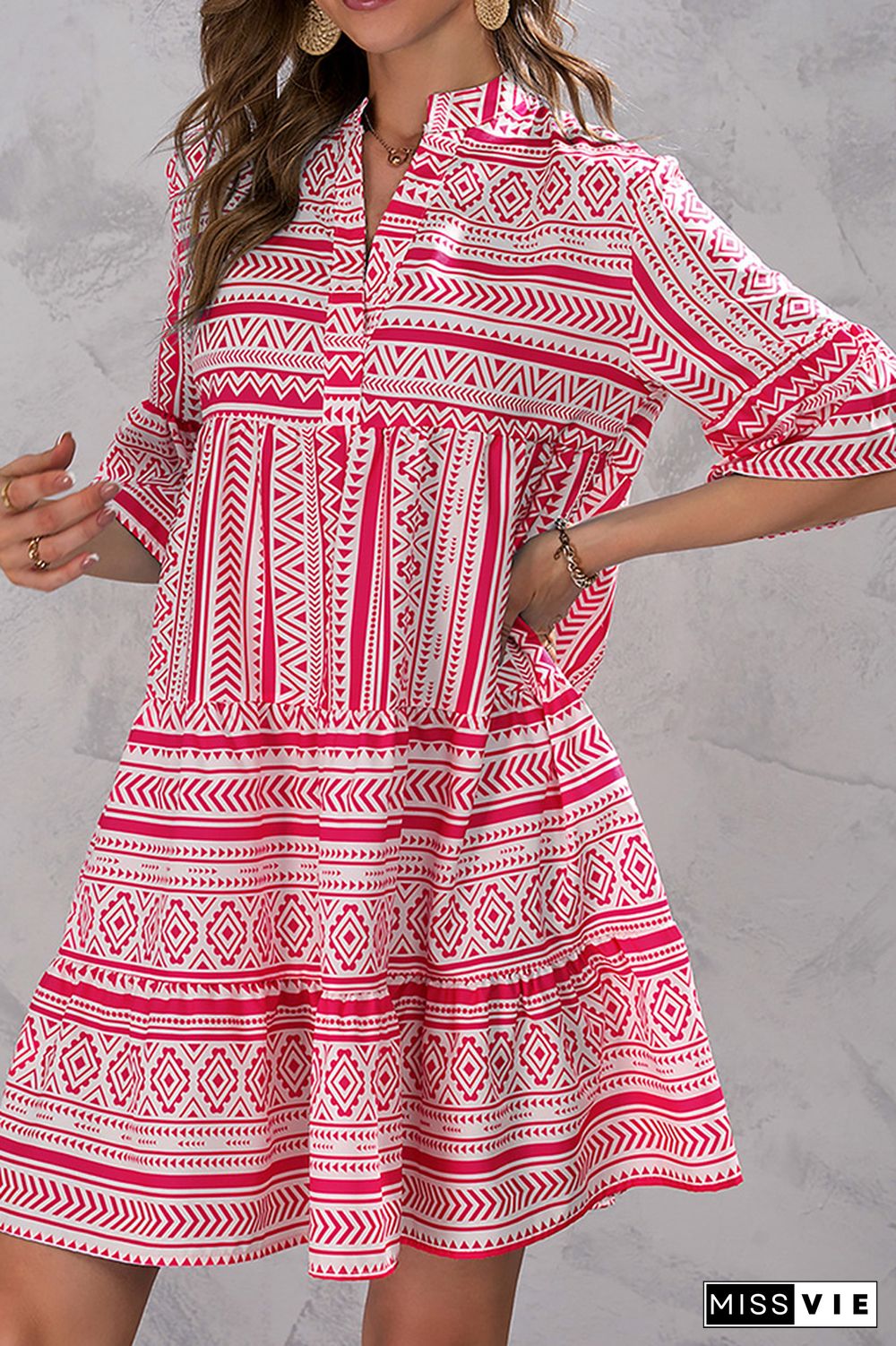 Loose Fit Half Sleeves Printing Dress