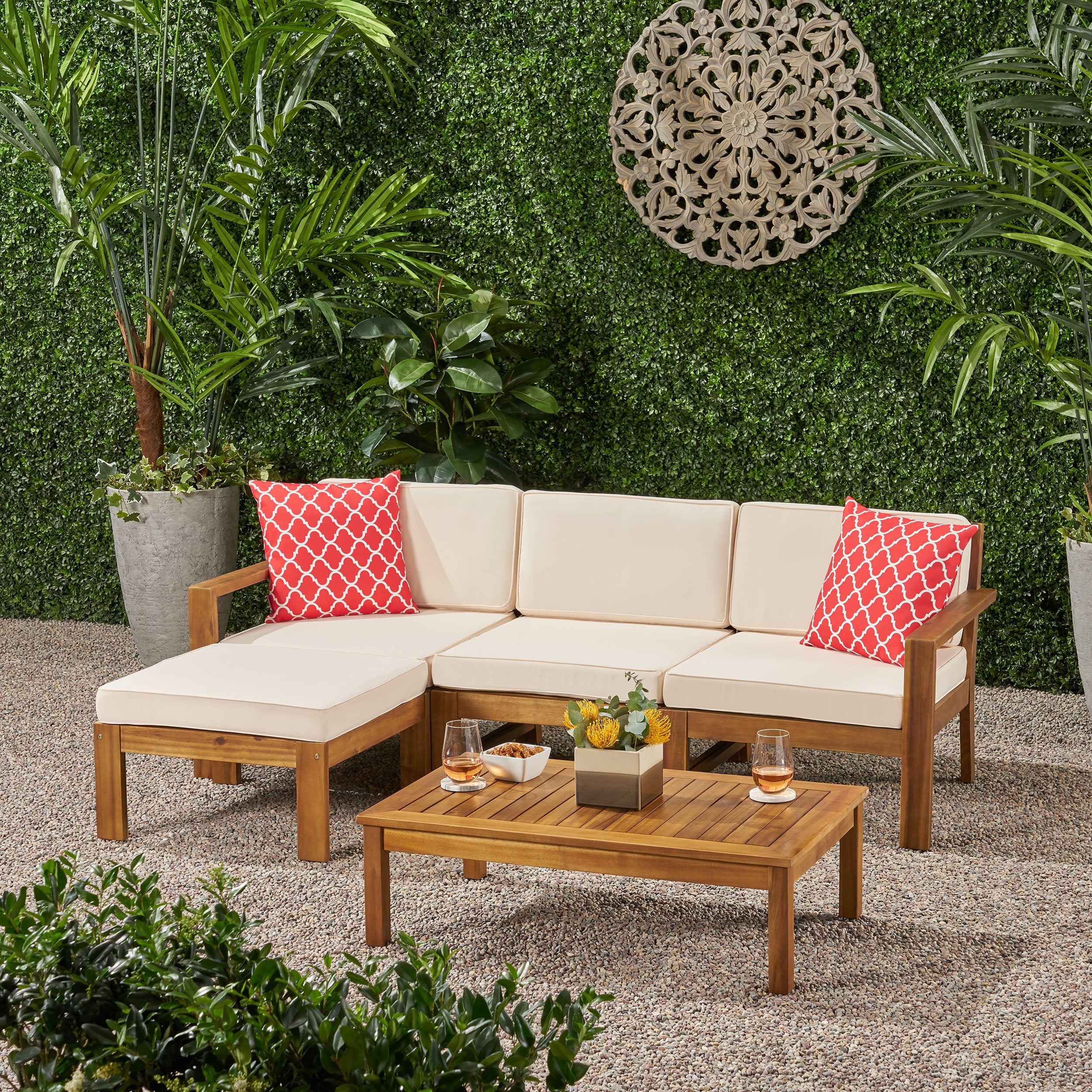 Makayla Ana Outdoor 3 Seater Acacia Wood Sofa Sectional with Cushions