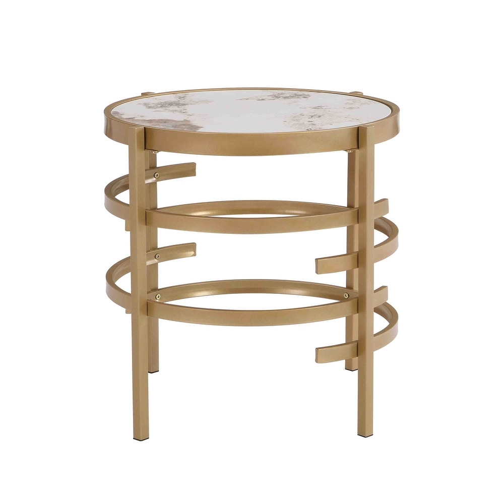 Sintered Stone End Table  Small Round Coffee Table with Metal Frame  20.67\