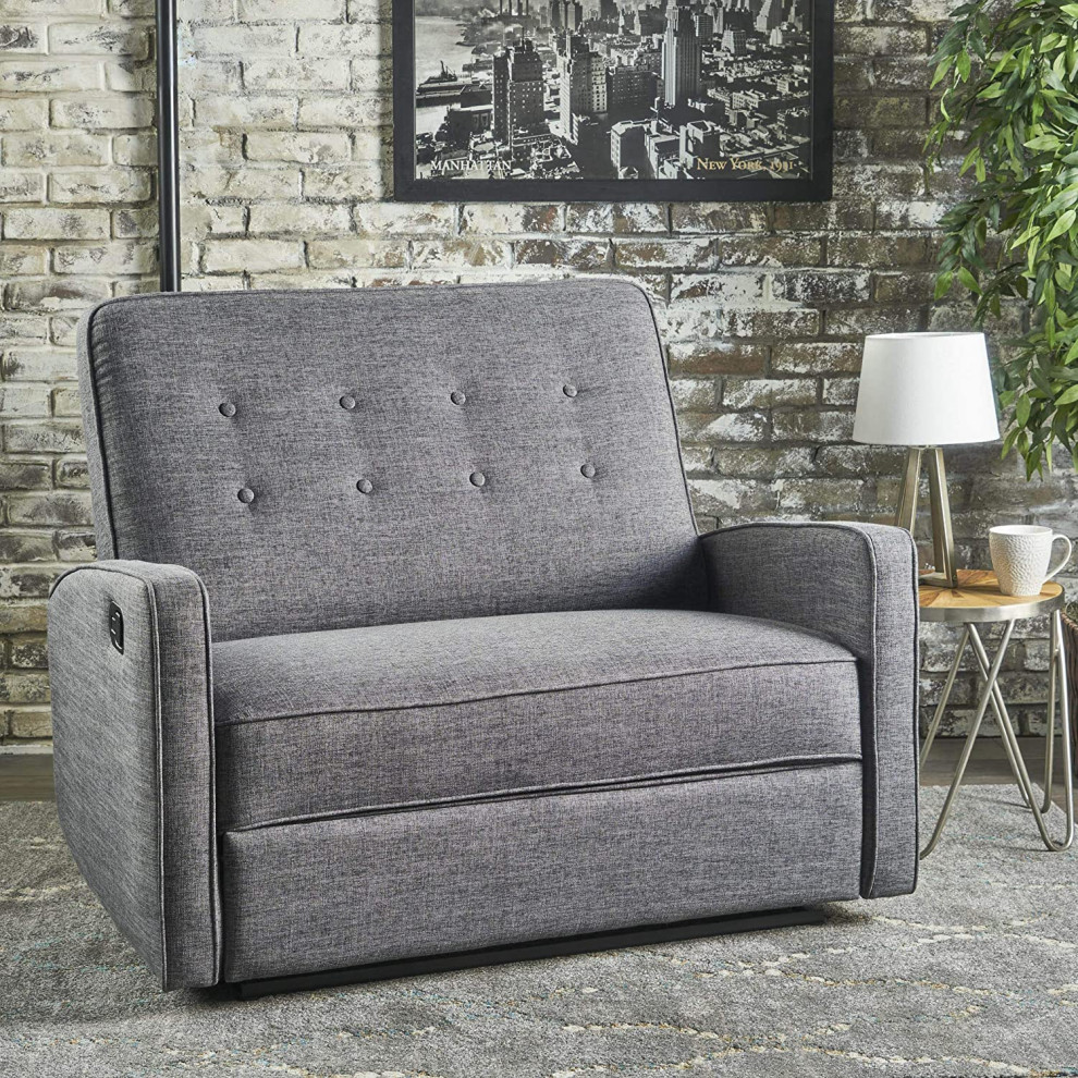 Modern Reclining Loveseat  Cushioned Seat With Buttoned Backrest  Grey/Back   Transitional   Loveseats   by Declusia  Houzz