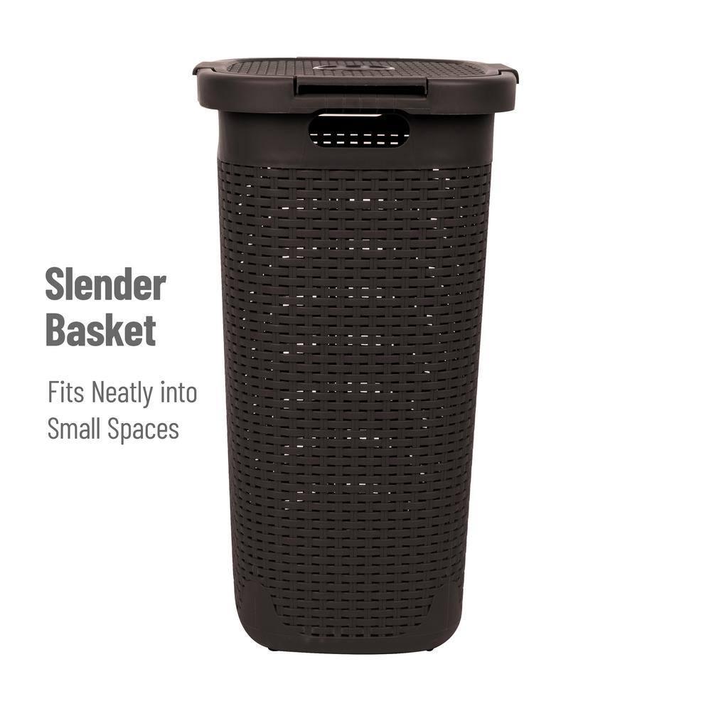 Mind Reader Basket Collection 60 Liter (15kg33lbs) Capacity Laundry Hamper Cut Out Handles Attached Hinged Lid Brown 60HAMP-BRN