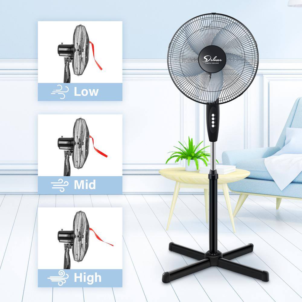 Oscillating 16 in. Black 3-Speed Pedestal Stand Fan for Indoor Bedroom Home Office  College Dorm Use (2-Pack) Yea-LQD0-4571