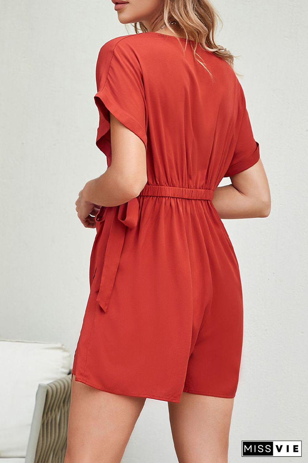 Plain Wrap V Neck Side Sash Romper