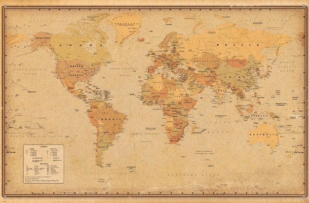 Trends International Antique World Map 2023 Unframed Wall Poster Prints